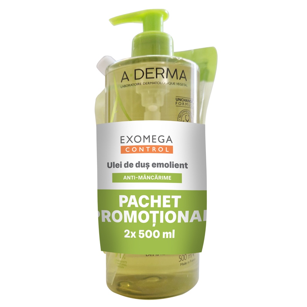 A-Derma Exomega Control Pachet Ulei de Duș Emolient 500 ml + Rezervă Eco-Refill 500 ml