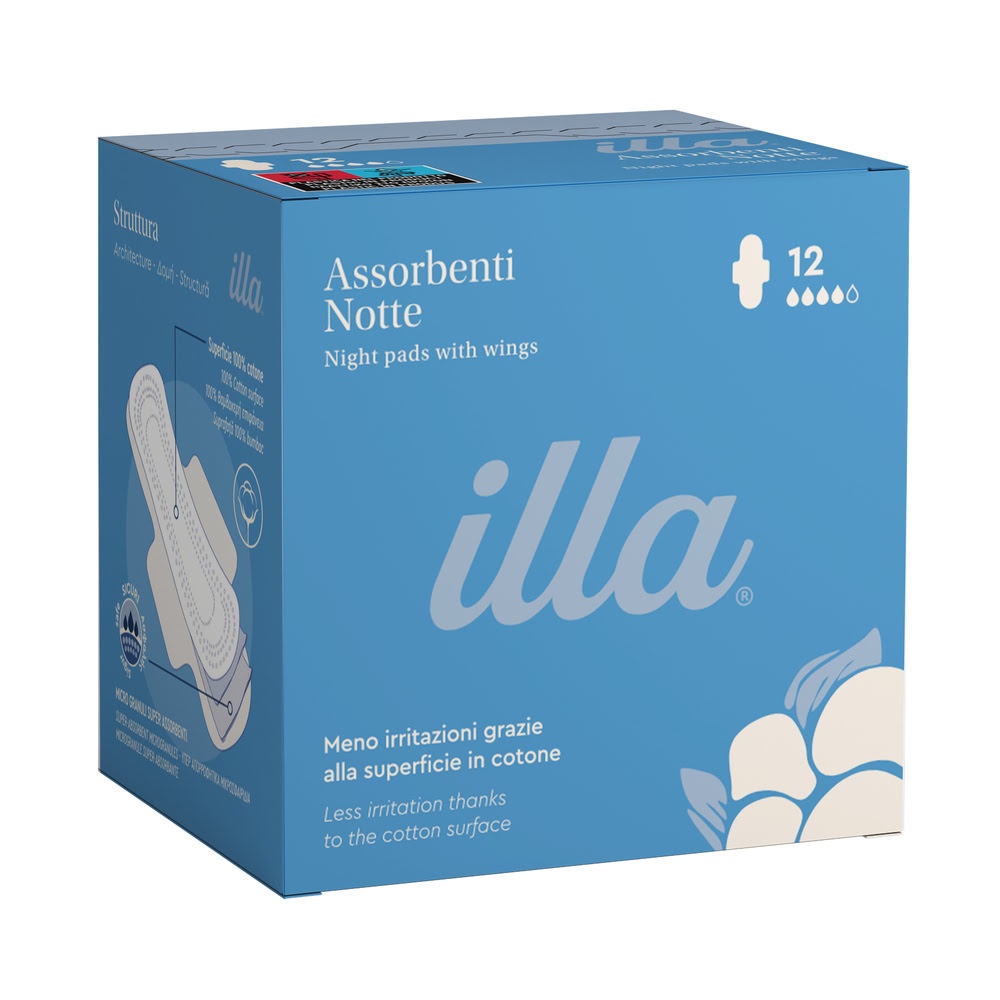 Absorbante de noapte din bumbac, 4 picaturi, 12 bucati, Illa Care