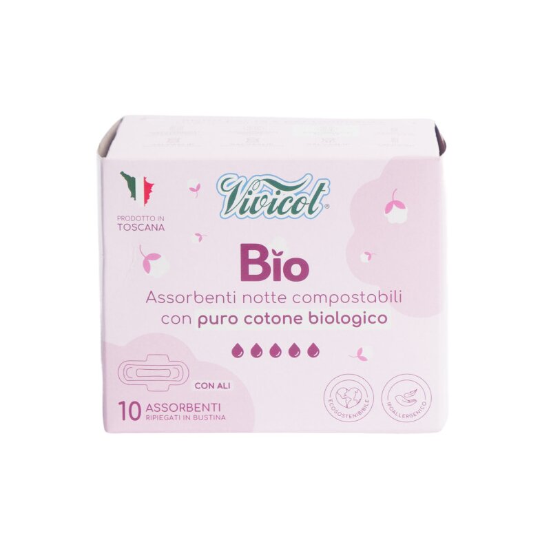 Absorbante de noapte din bumbac compostabil ecologic 5 picaturi 10buc Vivicot