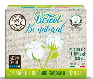 Absorbante de zi ultra subtiri din bumbac bio, 4 picaturi, 12 bucati, Vivicot Be Natural
