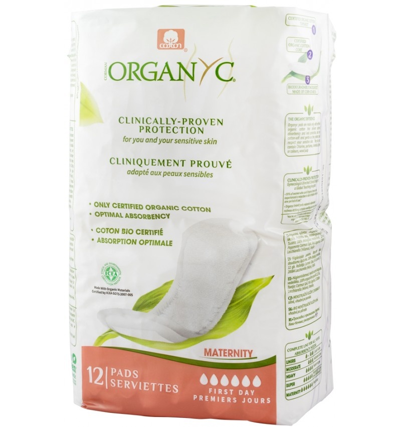 Absorbante din bumbac organic pentru perioada de dupa nastere, 12 bucati, Organyc