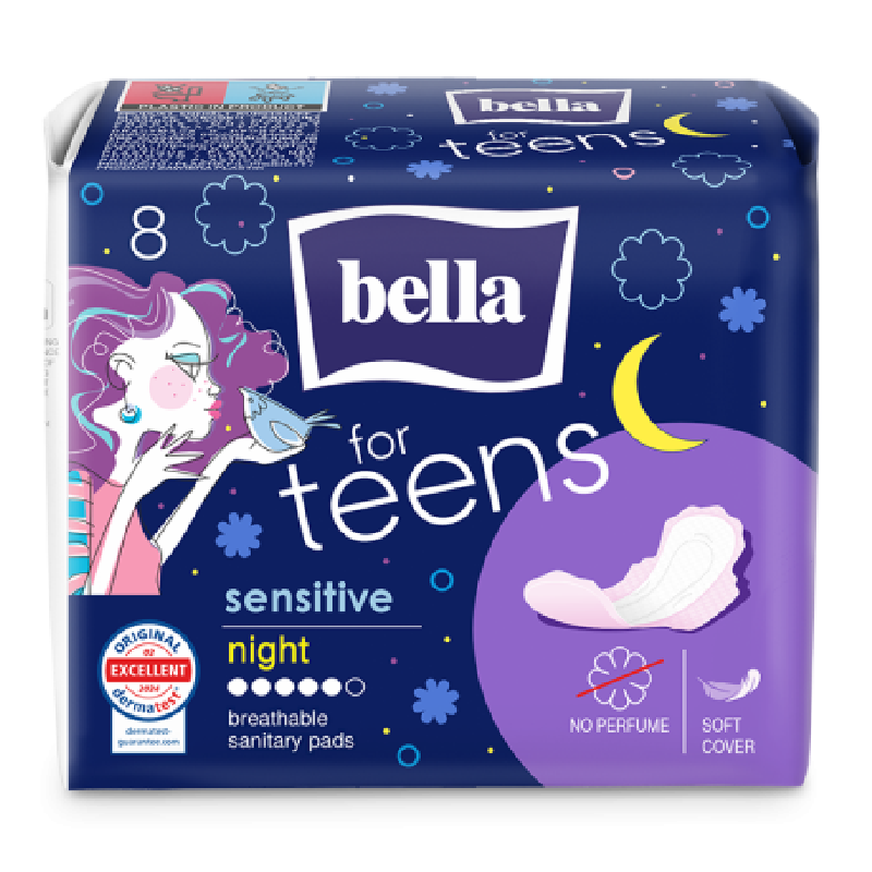 Absorbante igienice Teens Sensitive night, 8 bucati, Bella