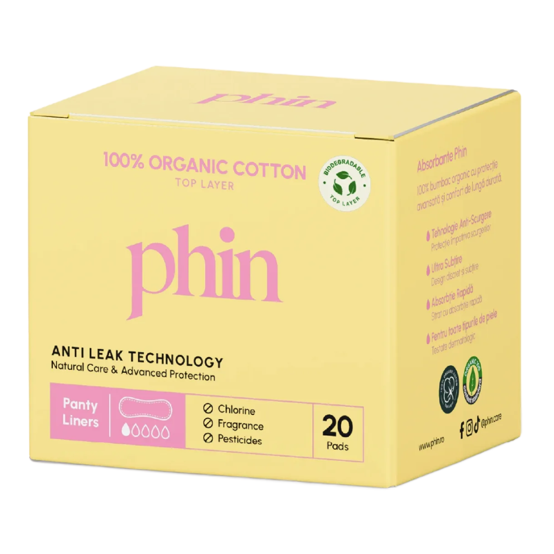 Absorbante zilnice din Bumbac Organic, 20 bucati, Phin