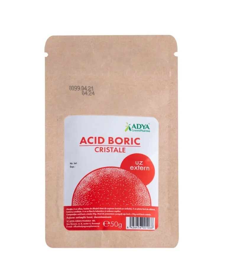 Acid boric cristale, 50g, Adya Green Pharma