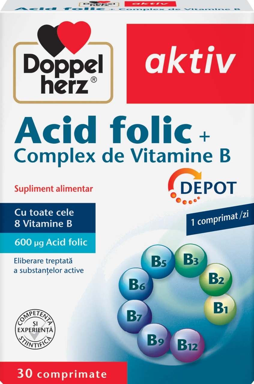 Acid folic + Complex de Vitamine B, 30 comprimate, Doppelherz