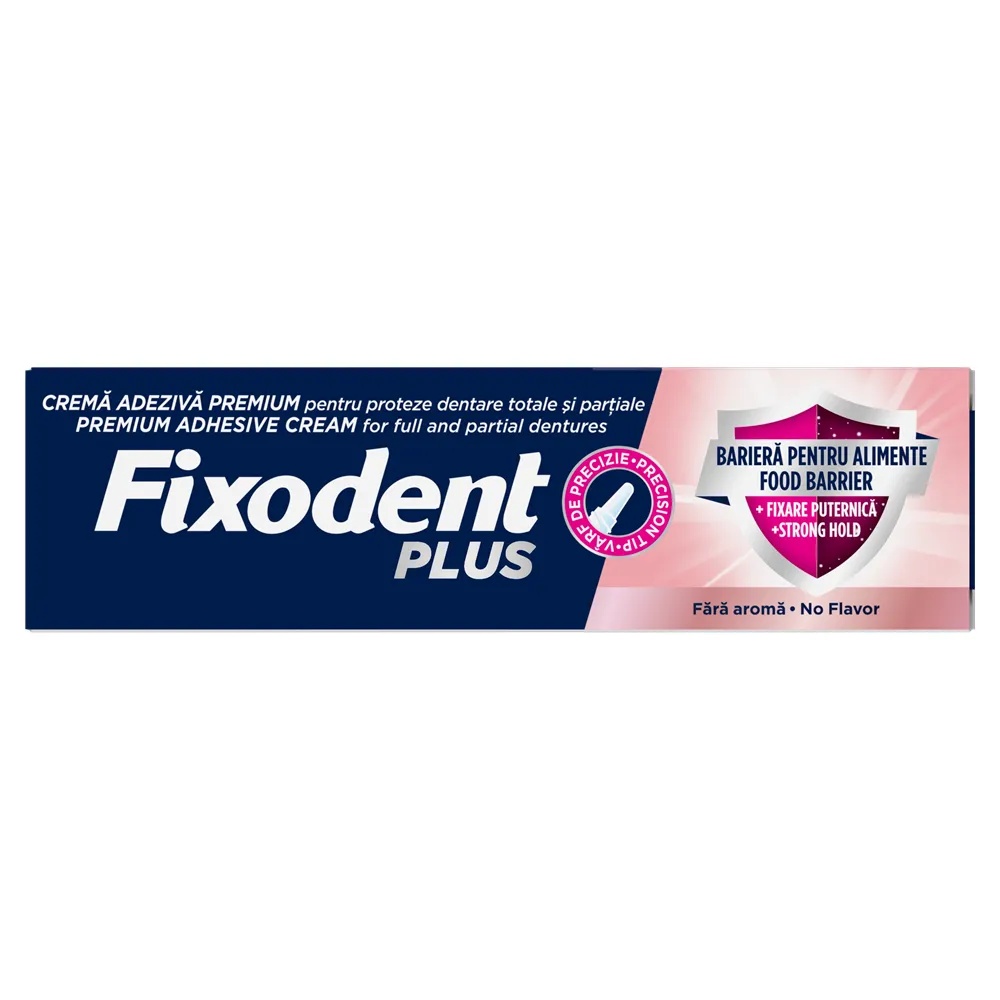 Adeziv pentru proteza dentara Fixodent Plus Food Barrier fara aroma, 40g, P&G