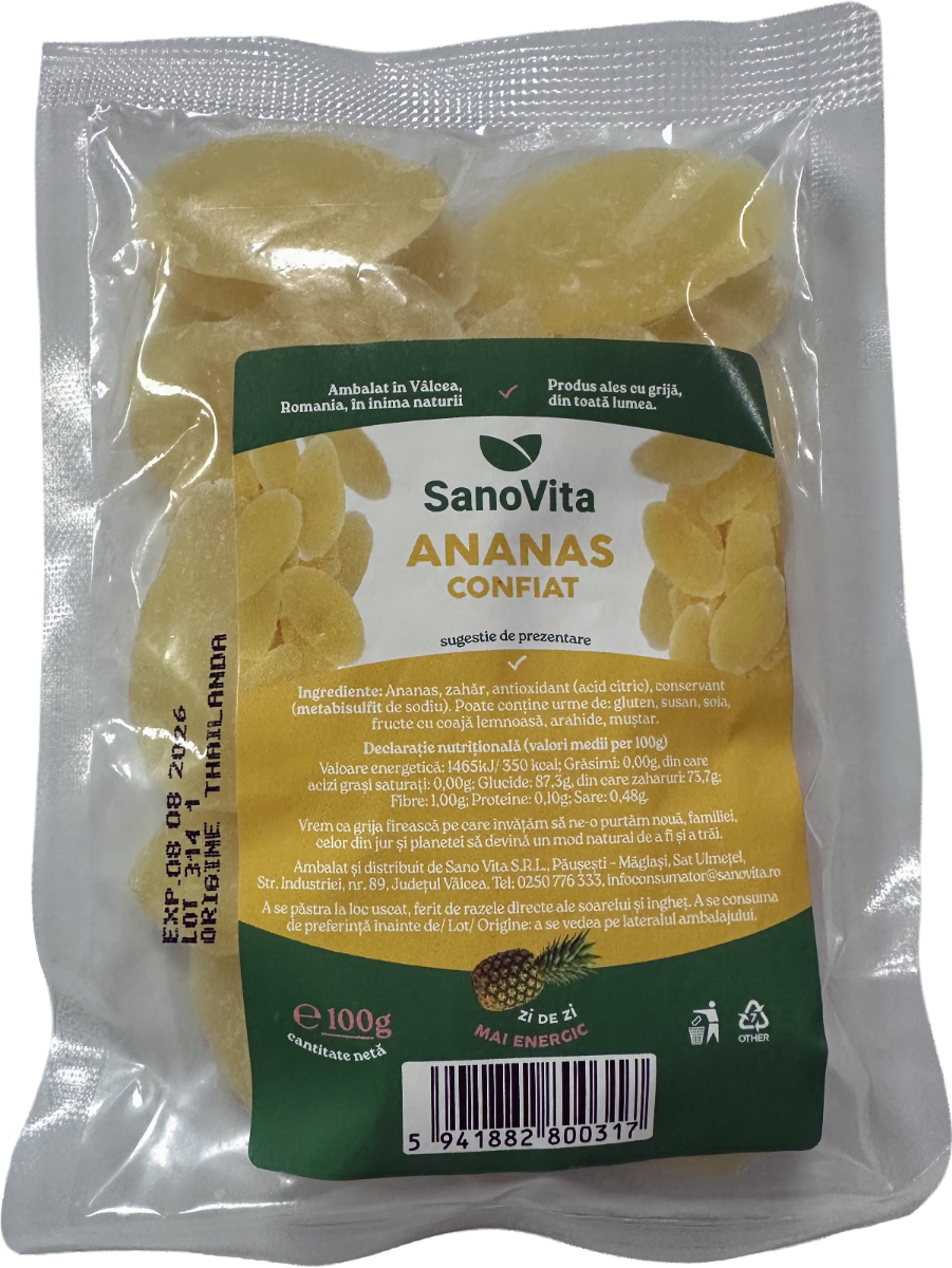 Ananas confiat, 100g, SanoVita