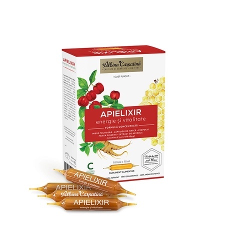 Apielixir Energie si Vitalitate, 10 fiole x 10 ml – Apicola Pastoral