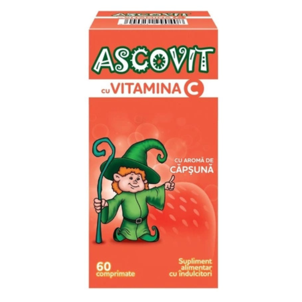 Ascovit cu aroma de capsuni, Perrigo | 60 comprimate