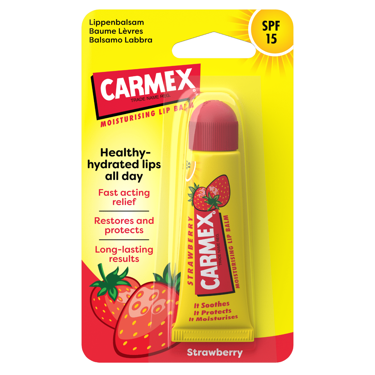 Balsam pentru buze cu SPF15 si aroma de capsuni, 10g, Carmex