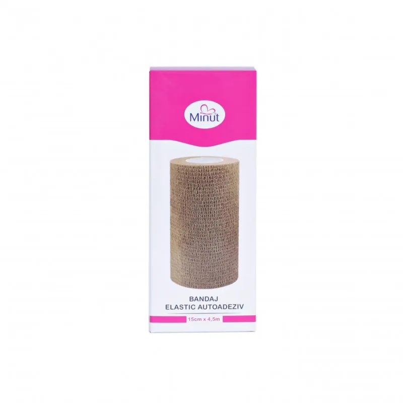 Bandaj elastic autoadeziv neutru, 15cm x 4,5m, Minut