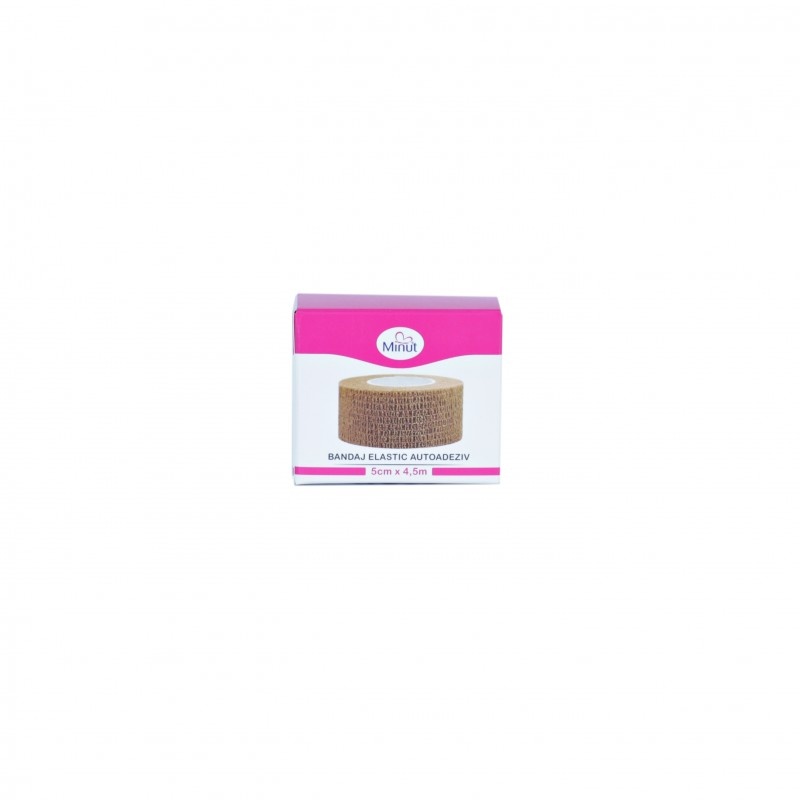Bandaj elastic autoadeziv neutru, 5cm x 4,5m, Minut
