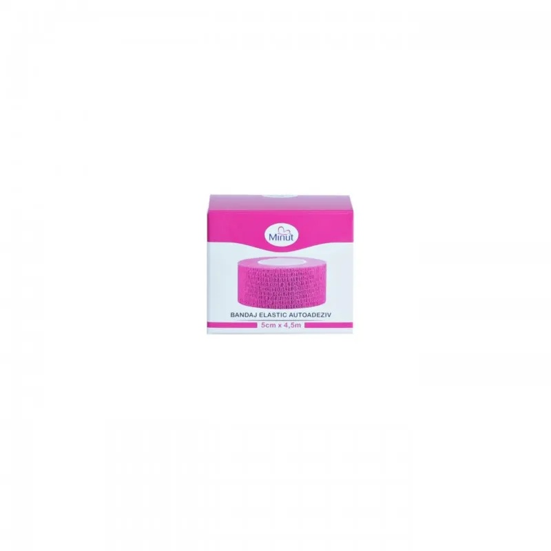 Bandaj elastic autoadeziv roz, 5cm x 4,5m, Minut