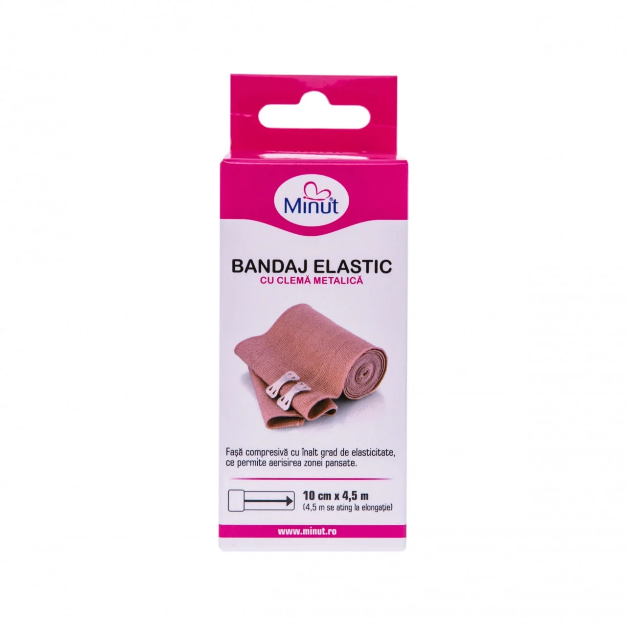 Bandaj elastic cu clema, 10cm x 4,5m, Minut