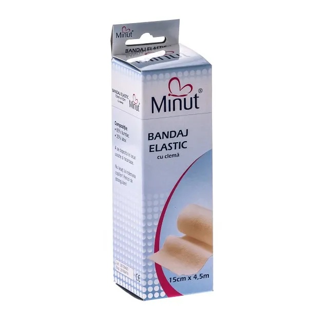 Bandaj elastic cu clema metalica 15cm x 4,5m, Minut