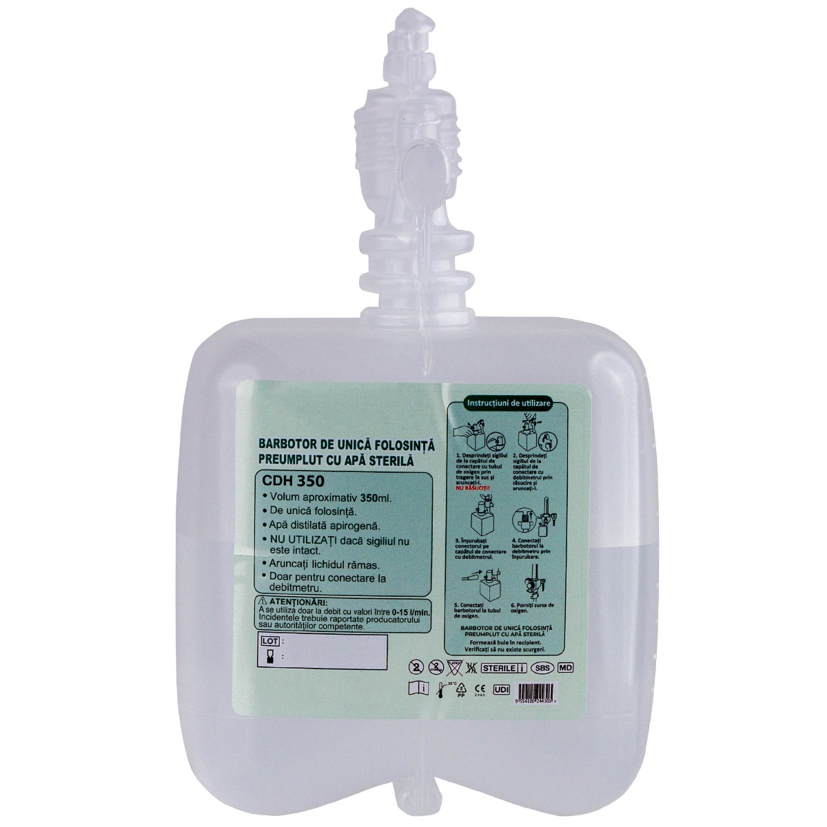 Barbotor oxigen cu apa sterila 350 ml