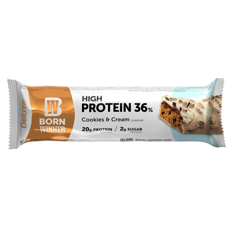 Baton proteic cu biscuiti si crema Deluxe, 55g, Born Winner