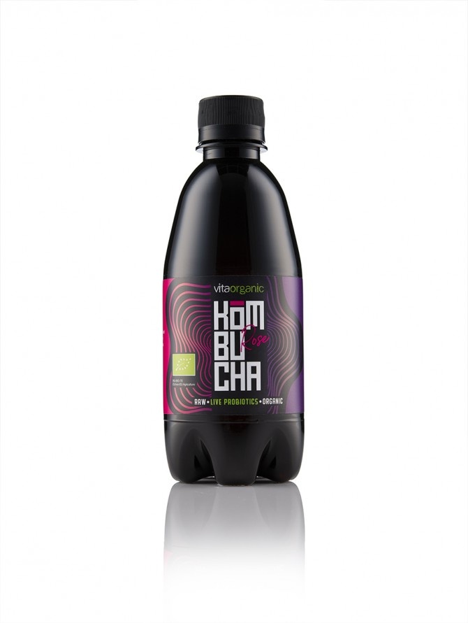 Bautura kombucha cu trandafiri Bio, 330ml, Vita Organic