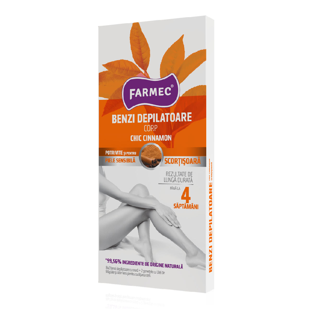 Benzi depilatoare pentru corp Cinnamon, 16 benzi, Farmec