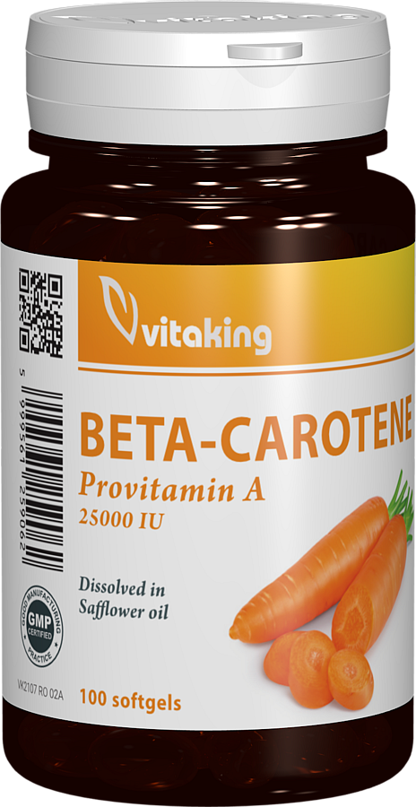 Beta-caroten natural 25000UI, 100 capsule gelatinoase, Vitaking