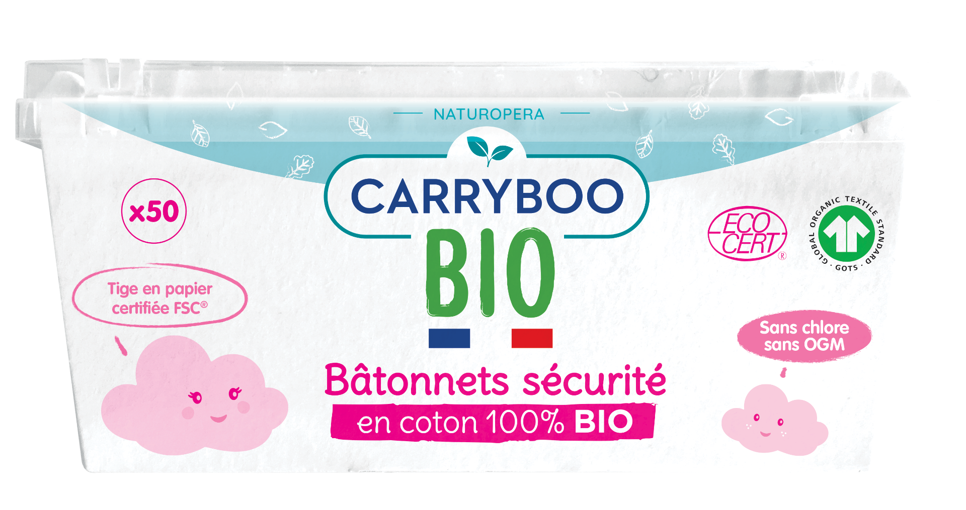 Betisoare cu bumbac securizate pentru bebelusi, 50 bucati, Carryboo