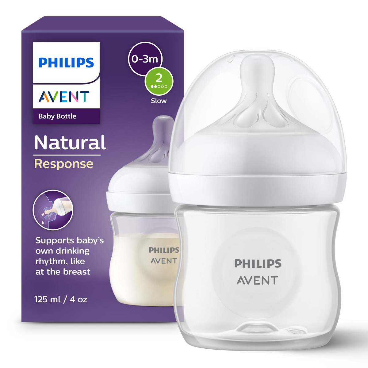 Biberon cu debit lent pentru 0 - 3 luni Natural Response SCY900/01, 125ml, Philips Avent