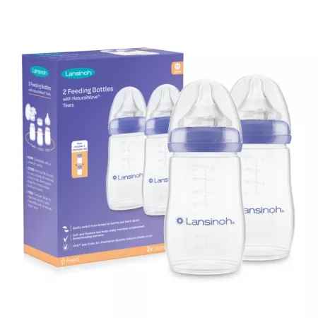 Biberon cu tetina din silicon flux mediu, 240ml, 2 bucati, Lansinoh