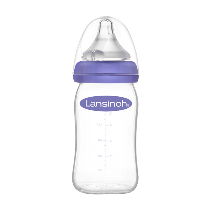 Biberon din sticlă cu tetină din silicon NaturalWave (+1 lună), 160 ml, Lansinoh