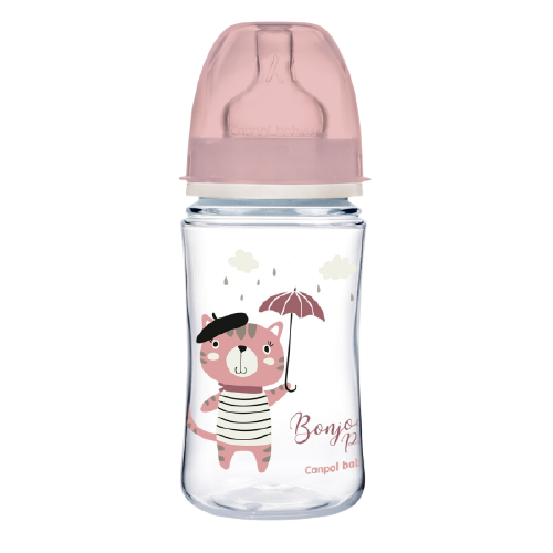 Biberon roz anticolici cu gat larg PP Bonjour Paris, 240ml, Canpol babies