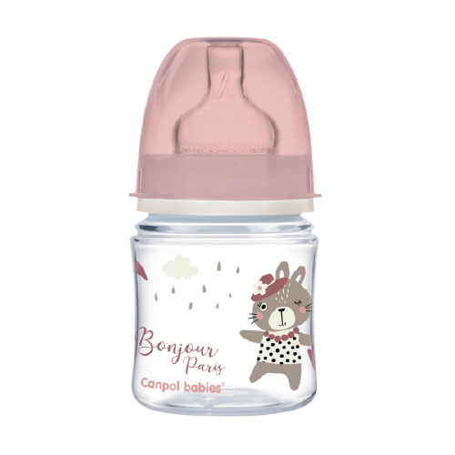 Biberon roz anticolici cu gat larg PP EasyStart Bonjour Paris, 120ml, Canpol babies