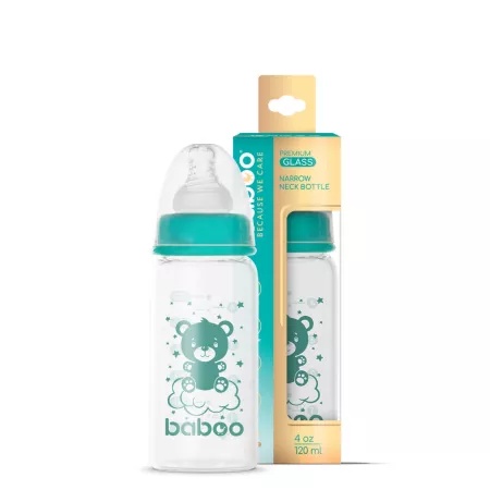 Biberon sticla anticolici, Gat stramt, 0 luni+, 120ml, Baboo