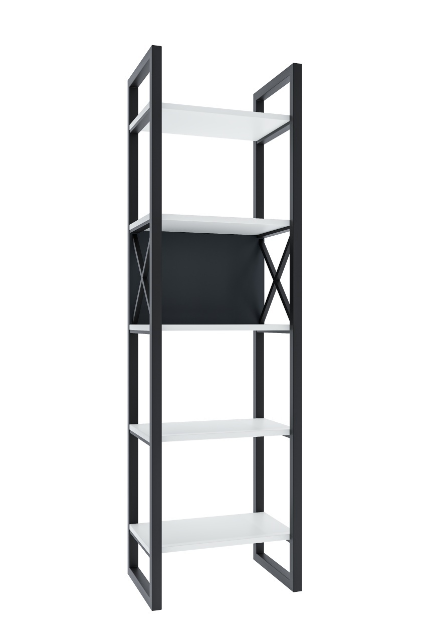 Bibliotecă îngustă, nuanta alb/antracit cu 5 polițe – design modern și elegant - poza 2