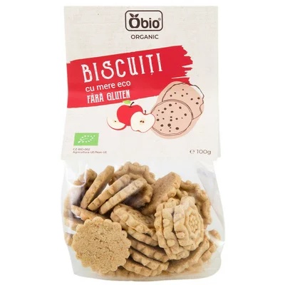 Biscuiti bio cu mere fara gluten, 100g, OBio