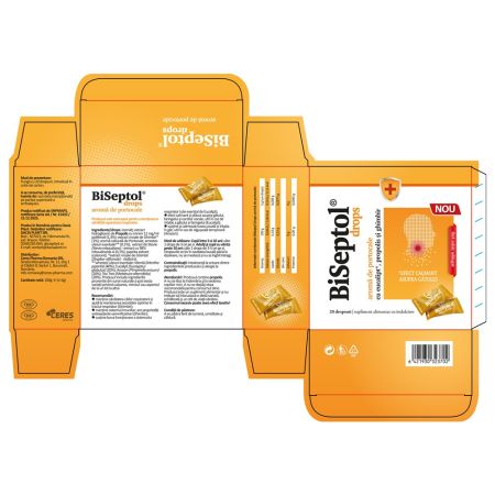 Biseptol drops cu aroma de portocale, cu eucalipt, propolis si gihmbir, fara zahar, 20 dropsuri - Dacia Plant - poza 2
