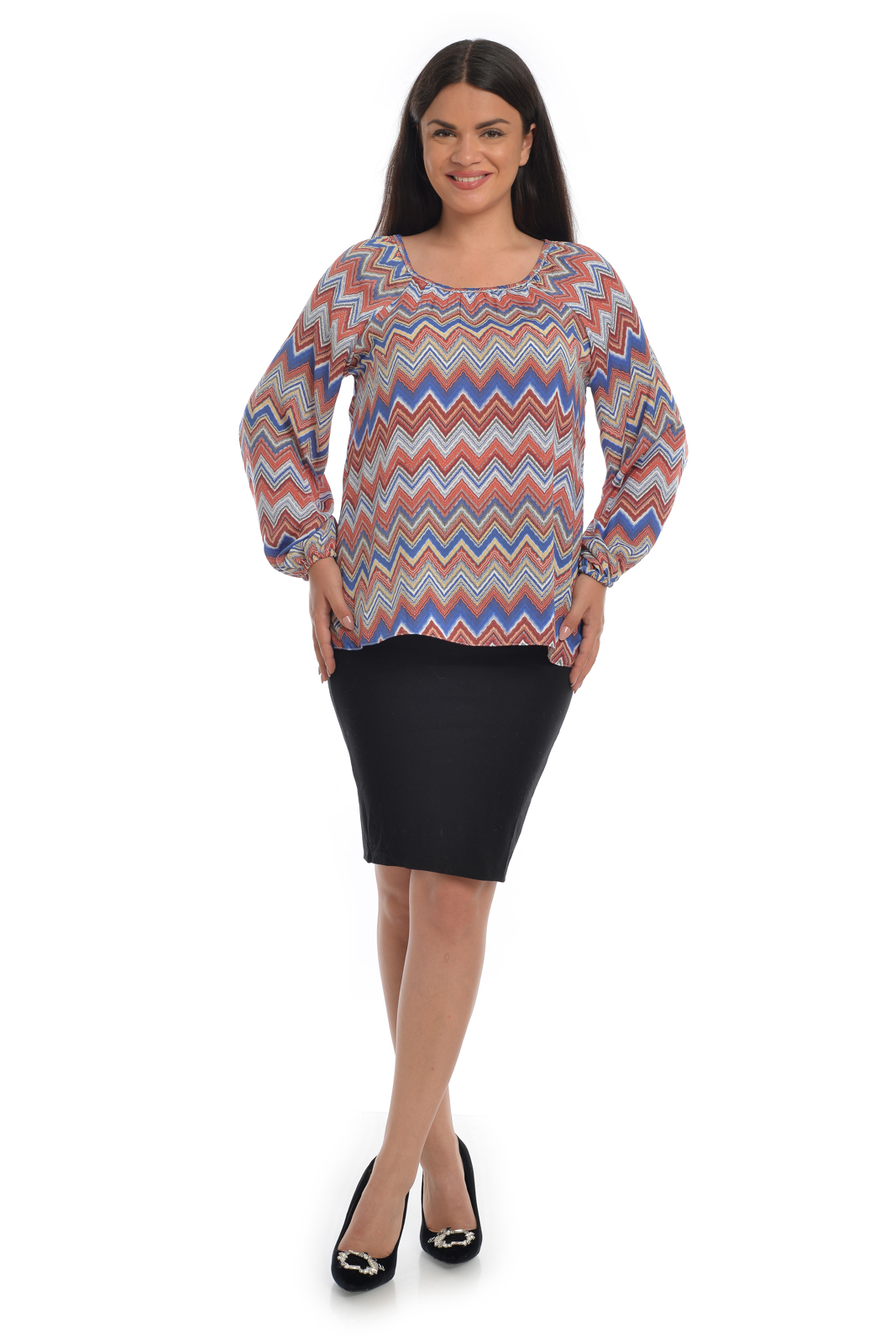 Bluza dama ie CT21055 albastru & caramiziu zig-zag, Cesy | marimea S