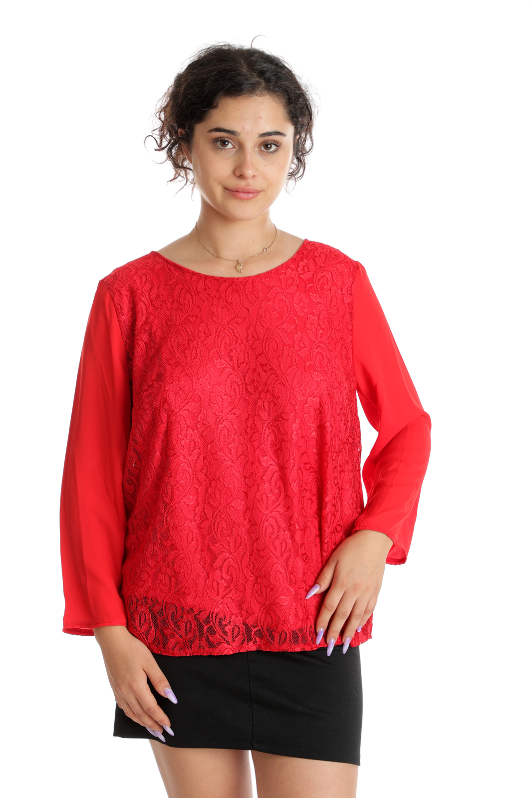 Bluza dantela & voal CT24102 rosu, Cesy | marimea S