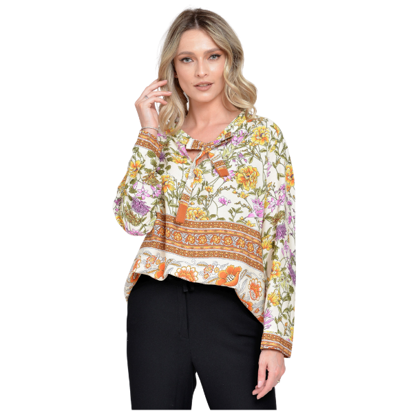 Bluza funda dama ERT23V236 alb floral/caramiziu, Eranthe | marimea XL