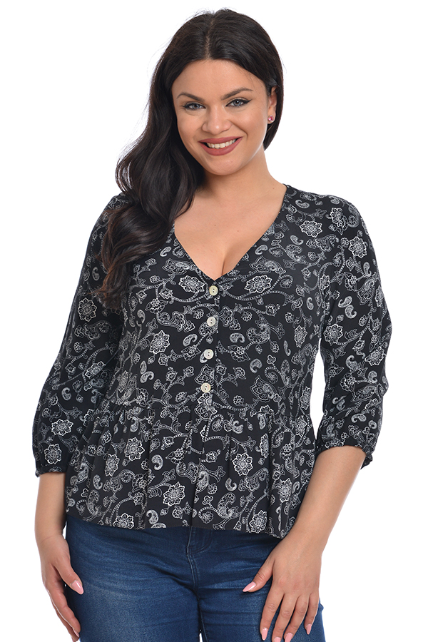 Bluza peplum dama DT23BL46 negru/alb stilizat, Dress to Impress | marimea 40