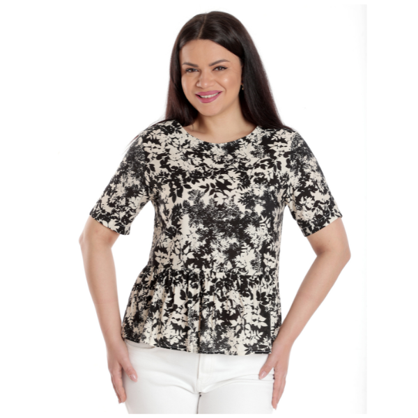 Bluza peplum dama ERV23V225 crem/negru floral, Eranthe | marimea L