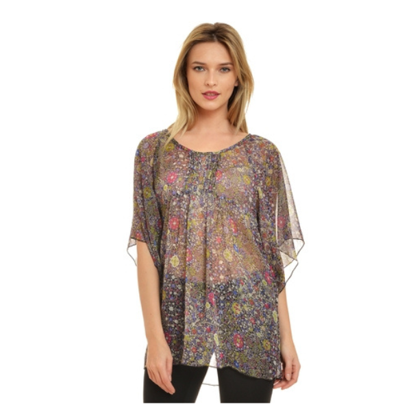Bluza voal B385 negru/floral multicolor, Natalee | marimea S