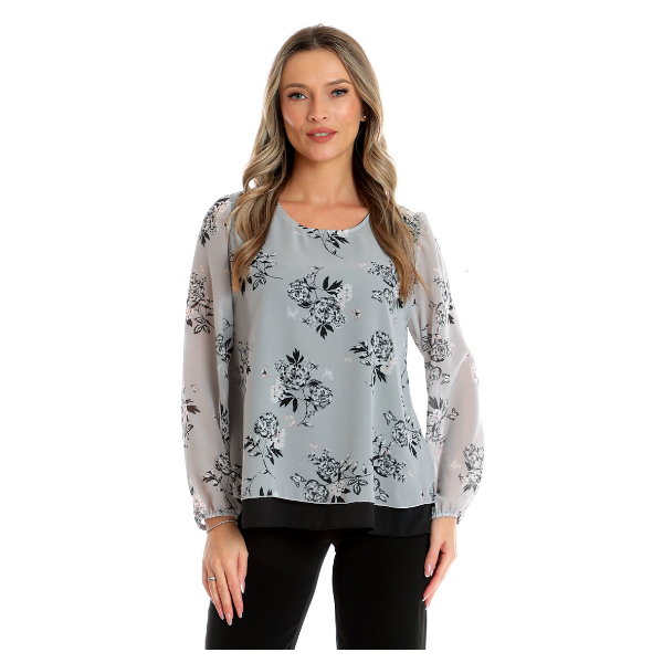 Bluza voal dublu CP25024 gri floral/negru, Cesy | marimea S