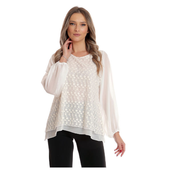 Bluza voal si dantela CI25015 ivoire, Cesy | marimea L
