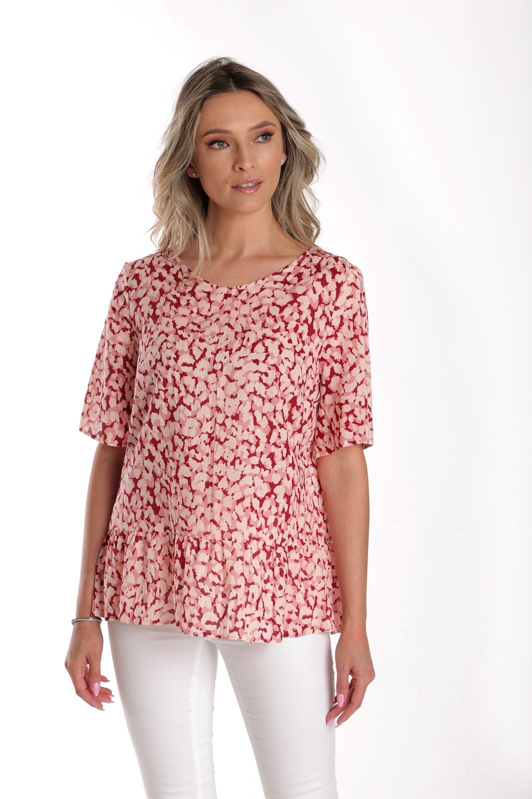 Bluza volan CV24063 roz/rosu pastel, Cesy | marimea S