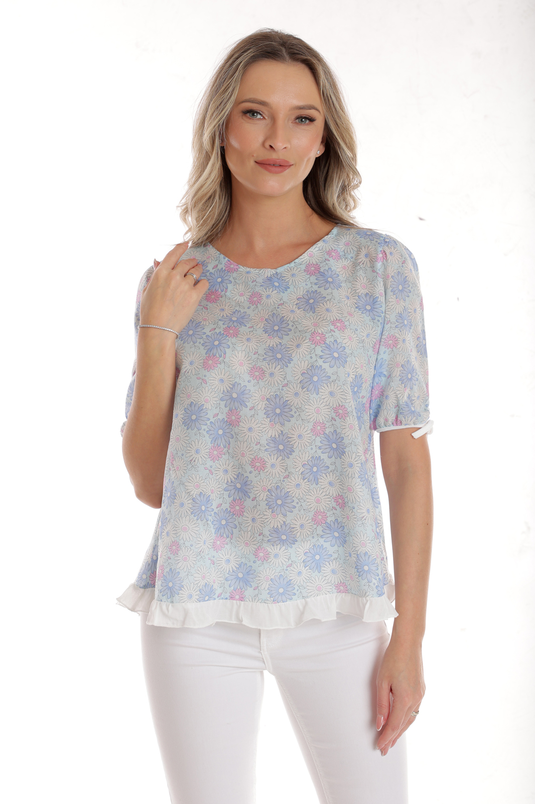 Bluza volanas CV25039 bleu floral, Cesy | marimea L