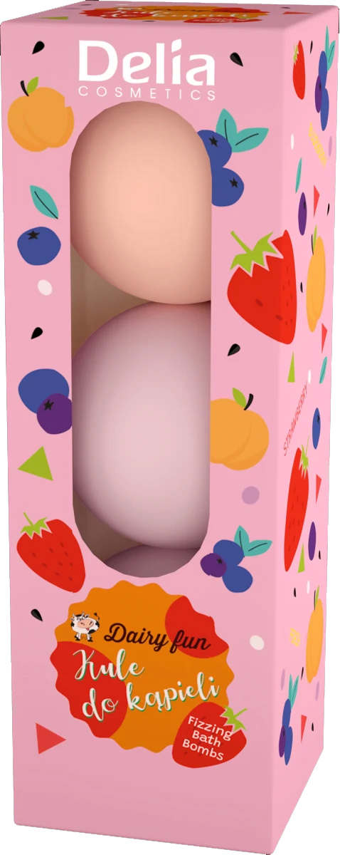 Bombe de baie Capsuni&Afine&Piersica Dairy Fun, 3 x 100g, Delia Cosmetics