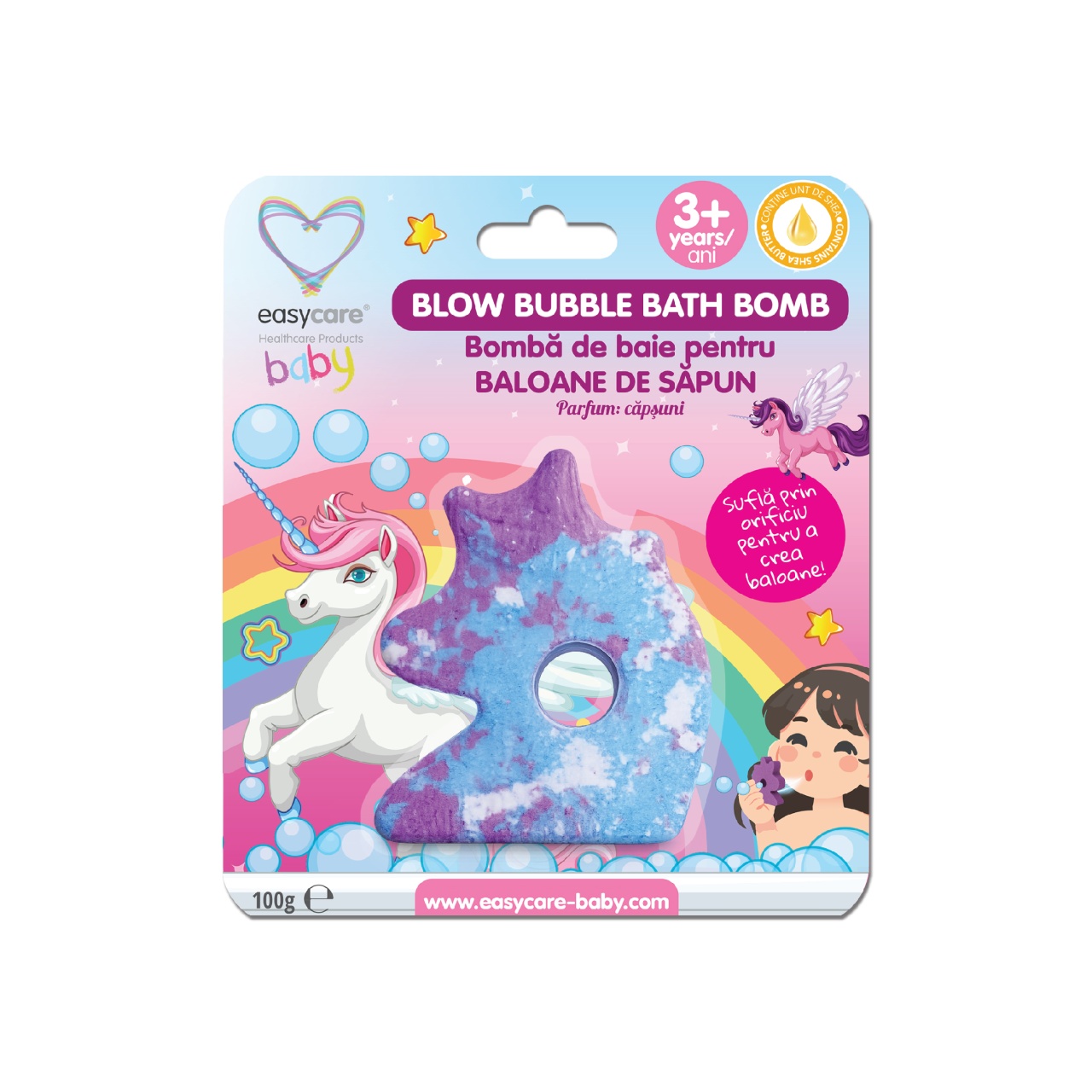 Bombe de baie cu efect baloane sapun Unicorn cu parfum capsuni, EASY00300, Easycare Baby