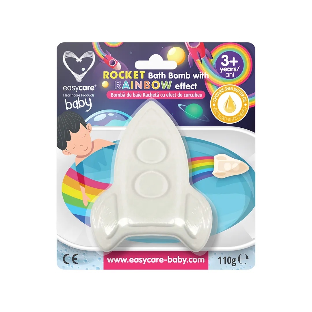 Bombe de baie efervescente pentru copii cu efect de curcubeu racheta, EASY00269, Easycare Baby