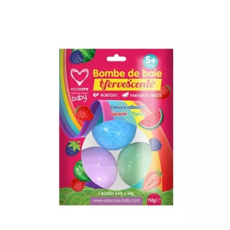 Bombe de baie efervescente pentru copii Delicious Fruits, EASY00137, 3 bucati, Easycare Baby
