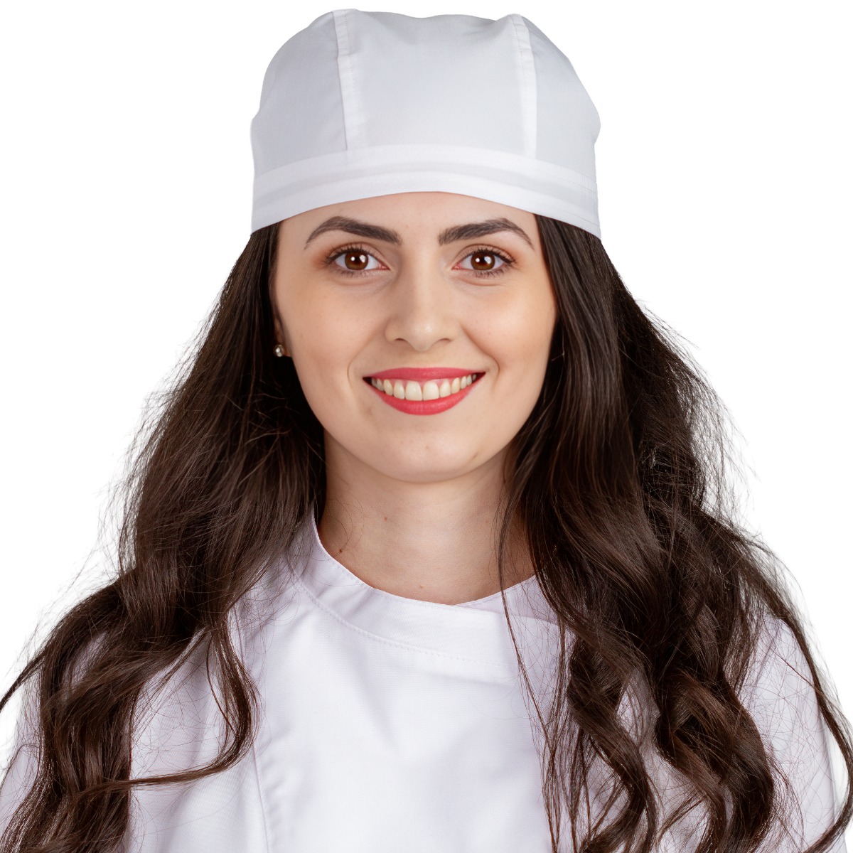 Boneta medicala moderna, cu legaturi, tercot 170g/m2, alba