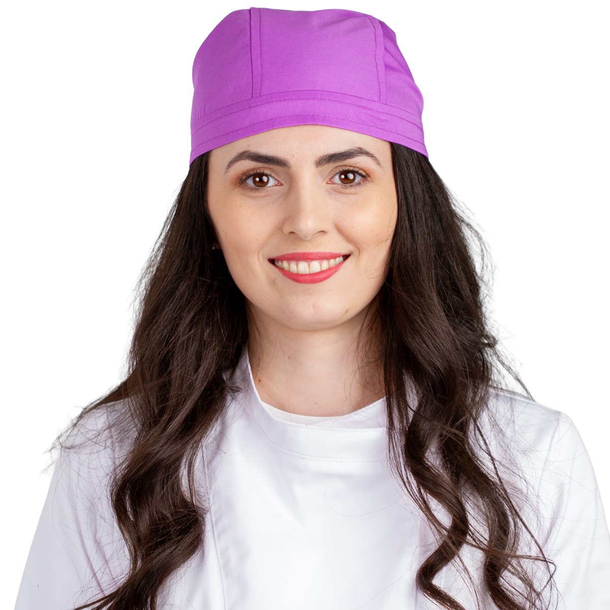 Boneta medicala moderna, cu legaturi, tercot 170g/m2, lila